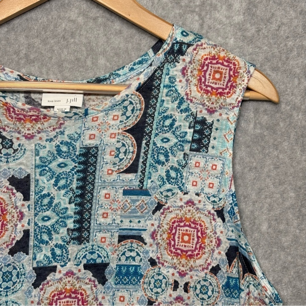 J. Jill Love Linen Sleeveless Medallion Print Tank Top-Blue/Red-Women Size Large